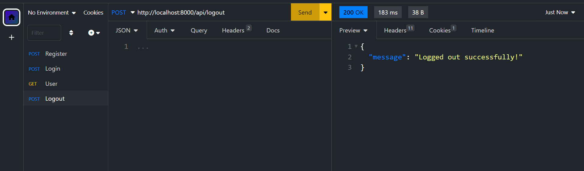 API Testing for User Logout