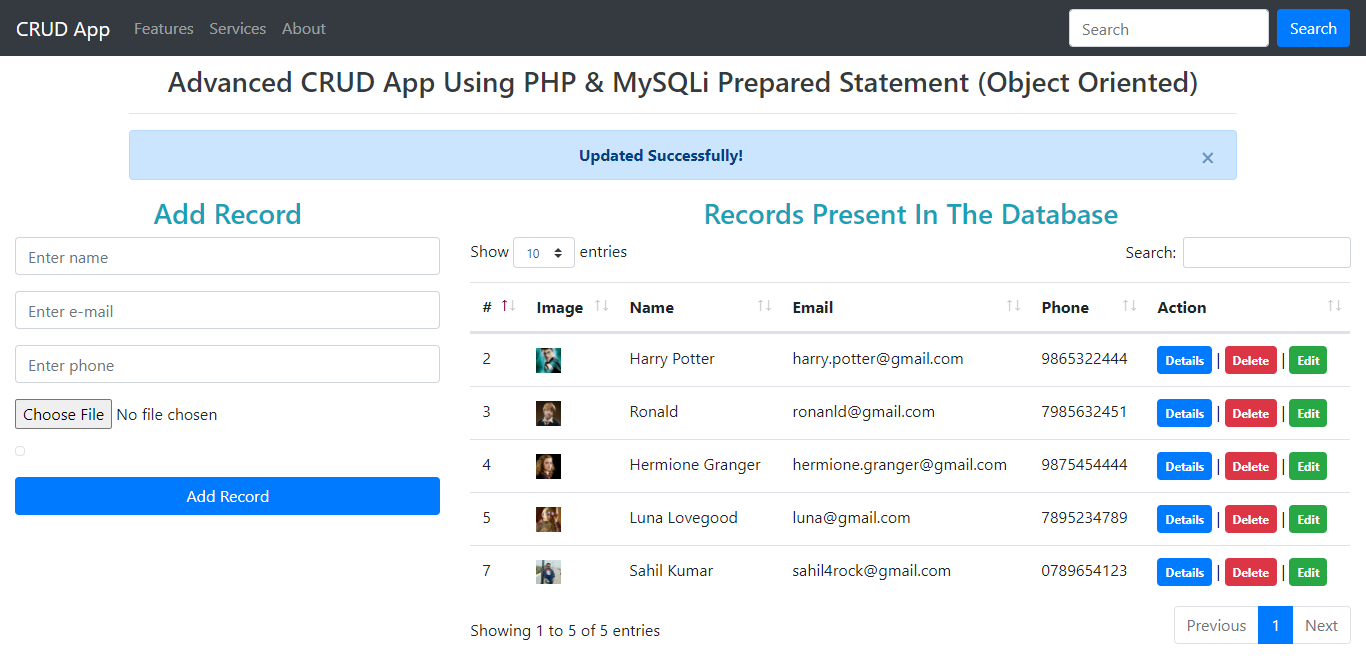 CRUD Application Using PHP, MySQLi Prepared Statement