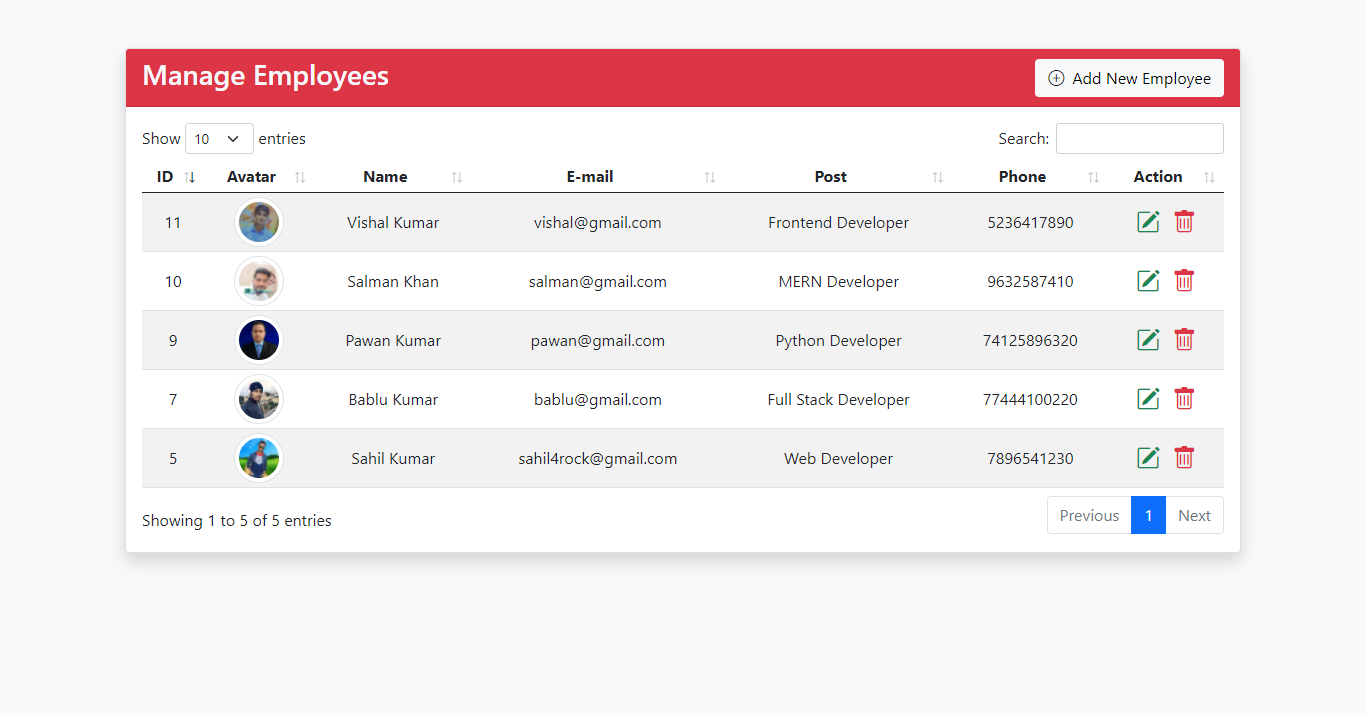 CRUD Application With Image Upload Using Laravel 8, jQuery - Ajax, SweetAlert & DataTable