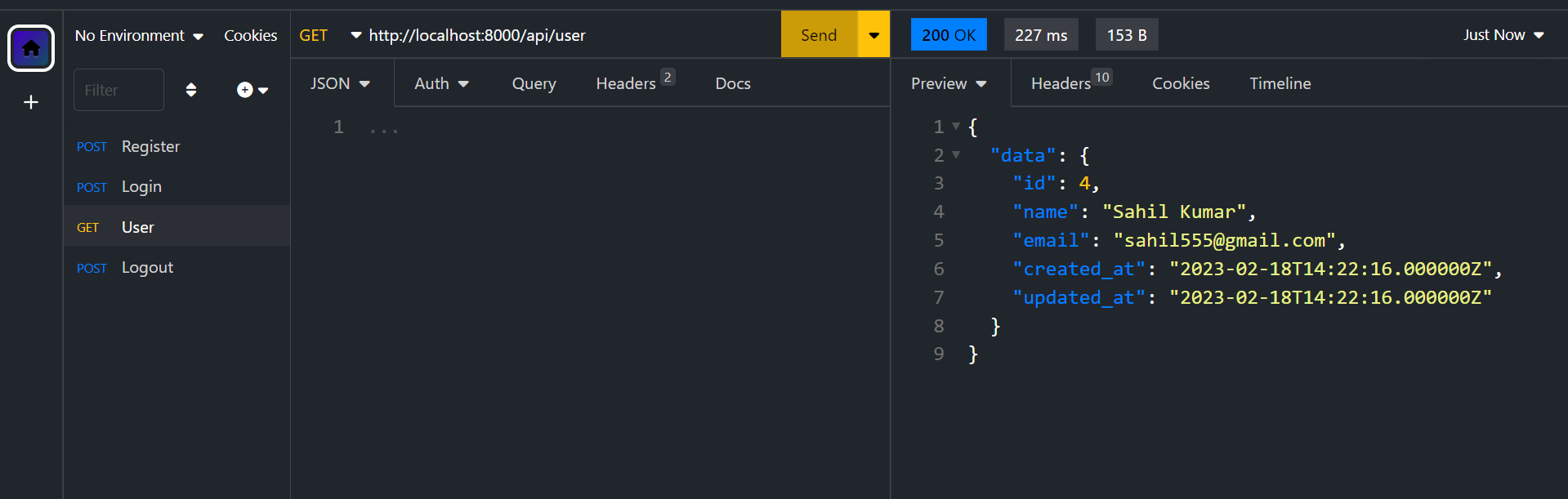API Testing Fo Getting Authenticated User Details
